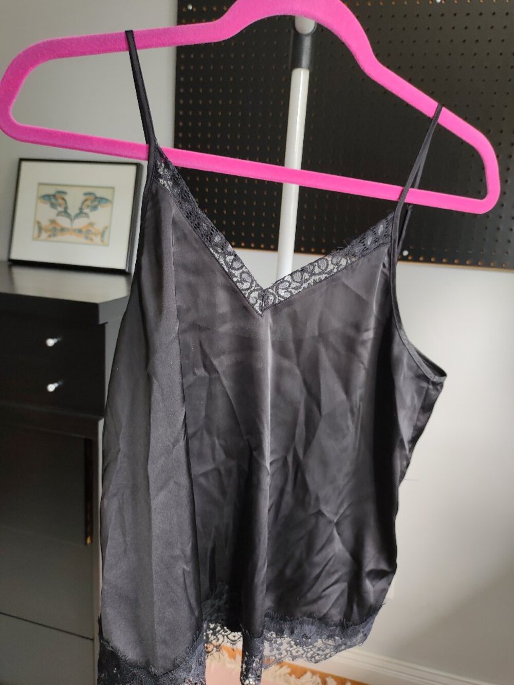 Divided Camisole Size 6 Black Women Adjustable Shoulder Strips Lace Edge